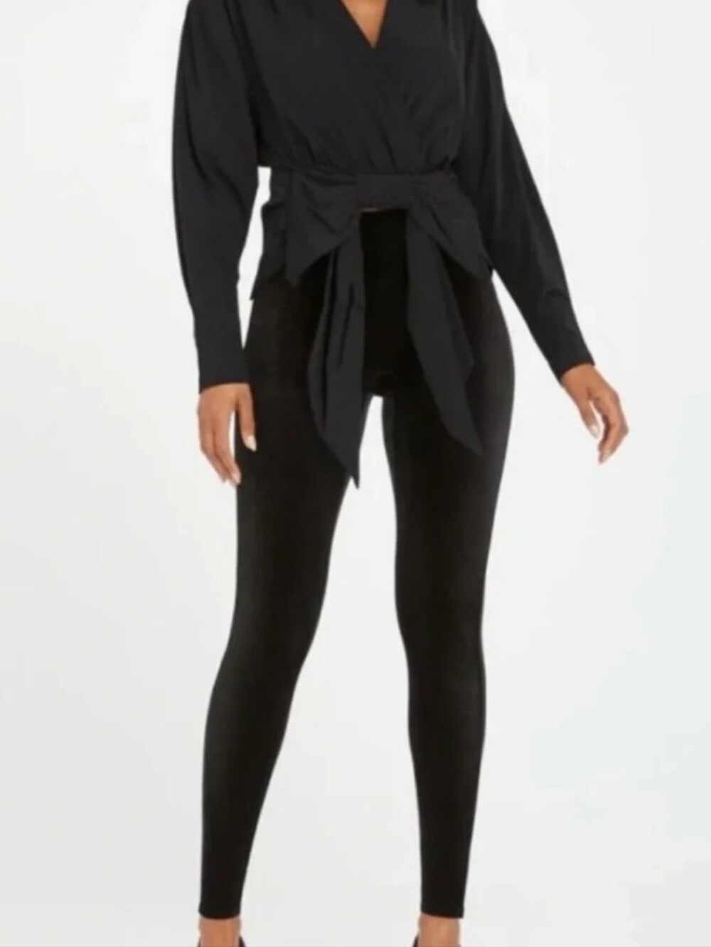 SPANX Black High-Rise Velvet Women Size Small Stretchy Fitted Ponte Leggings